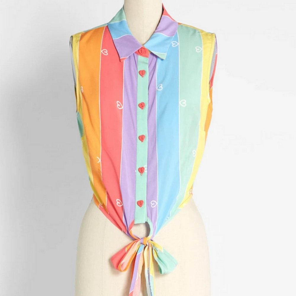 Modcloth Collectif Prismatic Tie Front Blouse